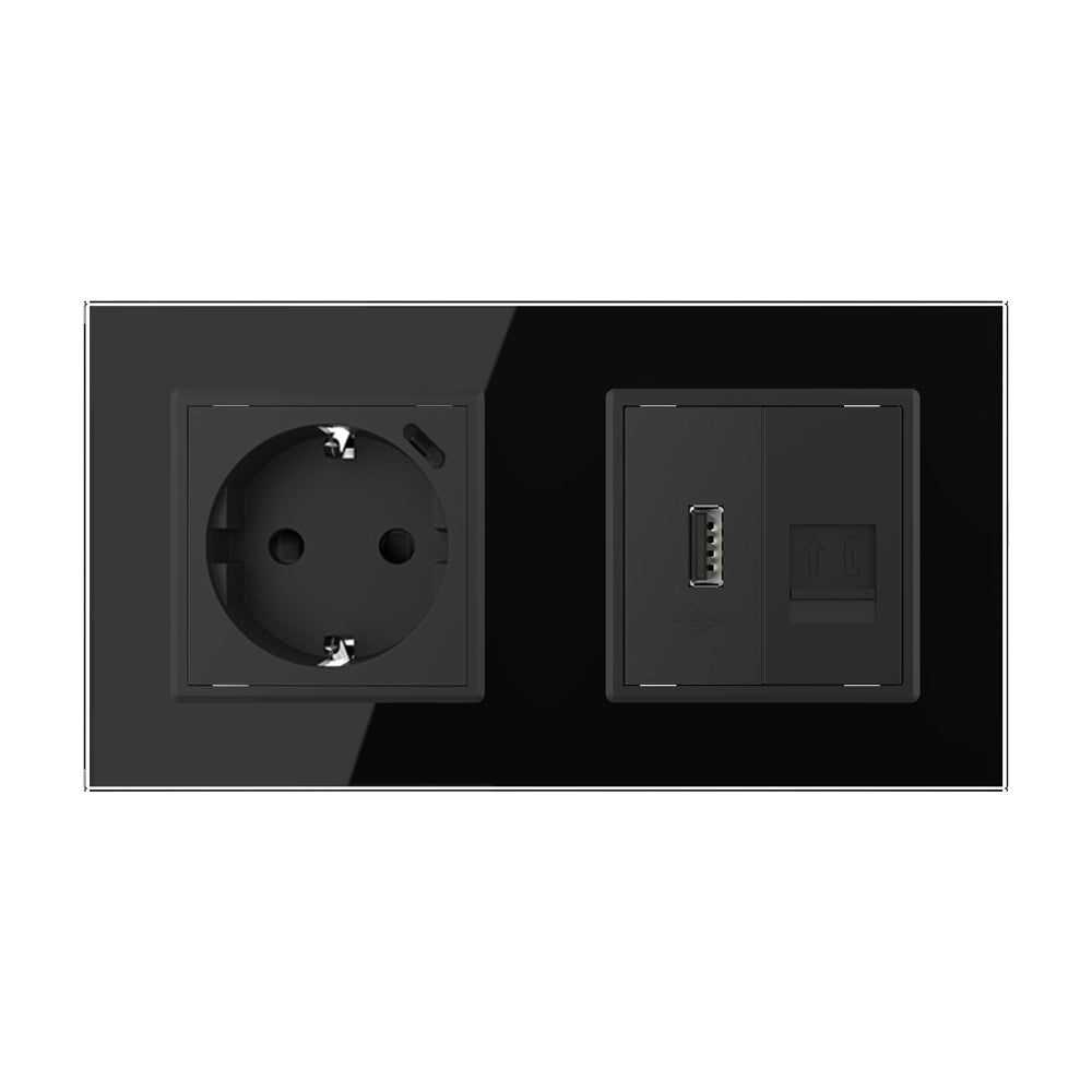 Livolo Steckdose mit USB C + Telefon m. USB A inkl. Glasrahmen Schwarz