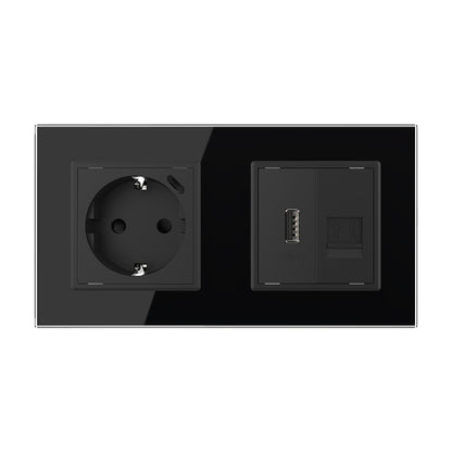 Livolo Steckdose mit USB C + Telefon m. USB A inkl. Glasrahmen Schwarz