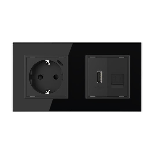 Livolo Steckdose mit USB C + Telefon m. USB A inkl. Glasrahmen Schwarz