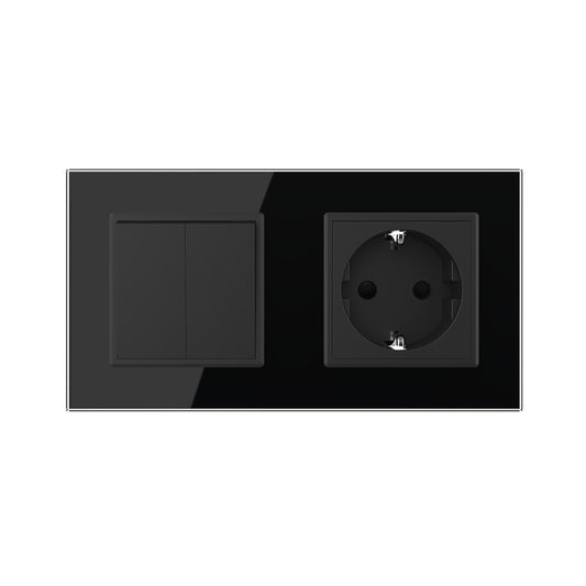 Livolo Wipp Serienwechselschalter mit Steckdose und Glasrahmen Schwarz