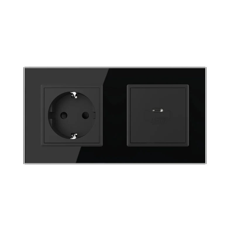 Livolo USB-C 45W Schnellladegerät + Steckdose inkl. Glasrahmen Schwarz