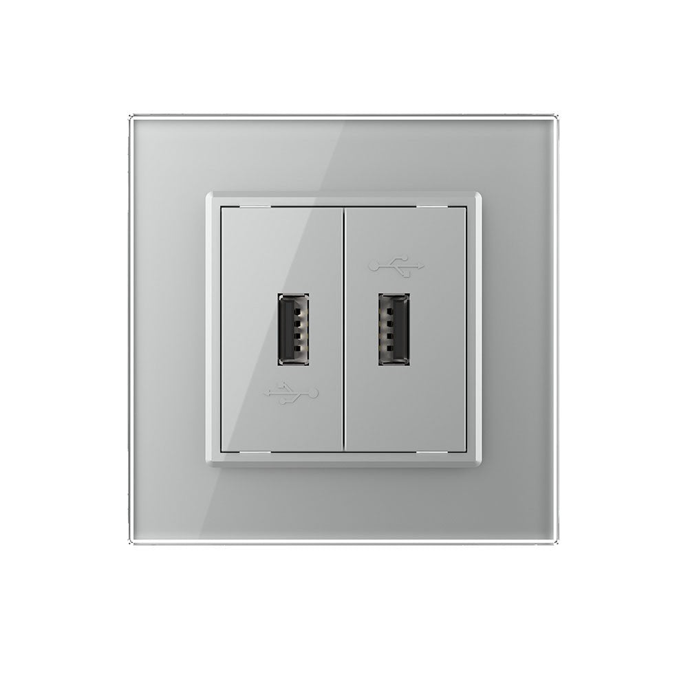 Livolo zweifaches USB-Modul mit Glasblende in Grau