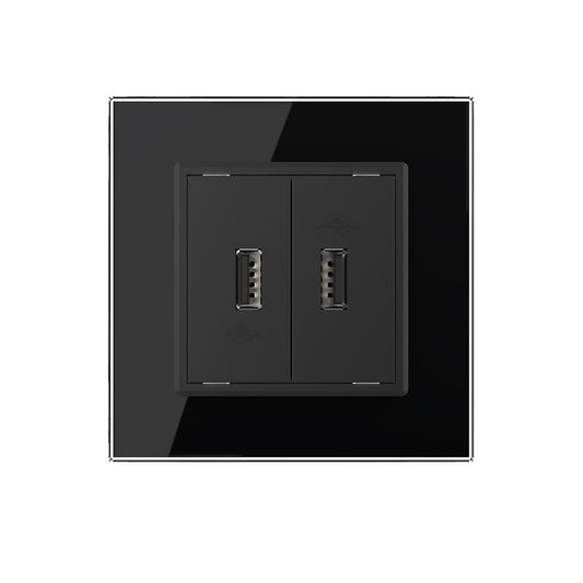 Zweifaches, schwarzes USB-Modul m. Glasblende