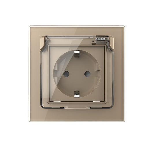 Steckdose mit Deckel IP44 und goldenem Glasrahmen