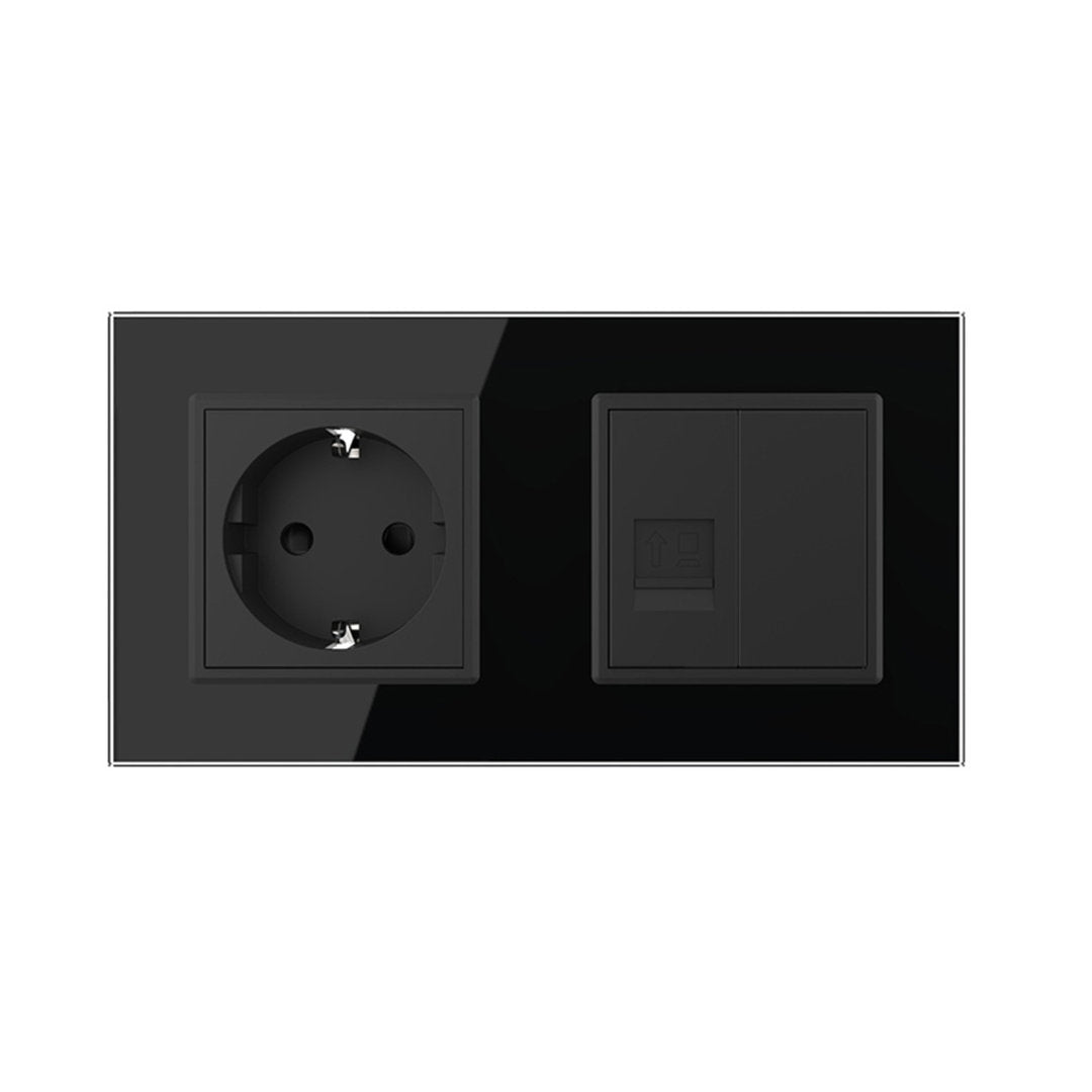 Livolo Steckdose mit einfach Netzwerkmodul inkl. Glasrahmen in Schwarz