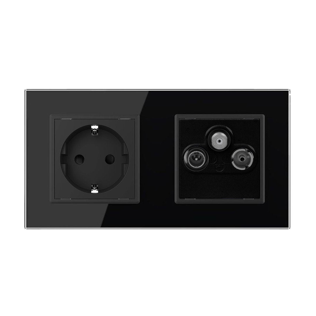 Livolo Steckdose mit SAT/TV/FM-Modul End-Dose und Glasblende Schwarz