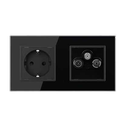 Livolo Steckdose mit SAT/TV/FM-Modul End-Dose und Glasblende Schwarz