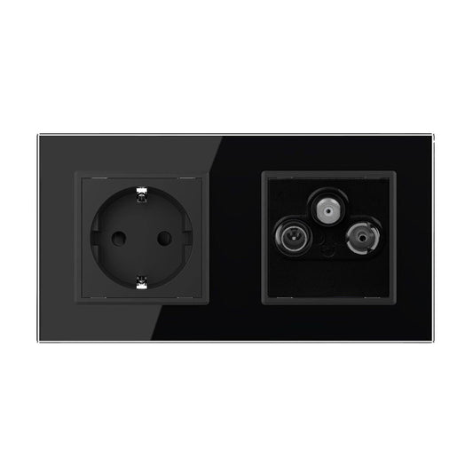 Livolo Steckdose mit SAT/TV/FM-Modul End-Dose und Glasblende Schwarz