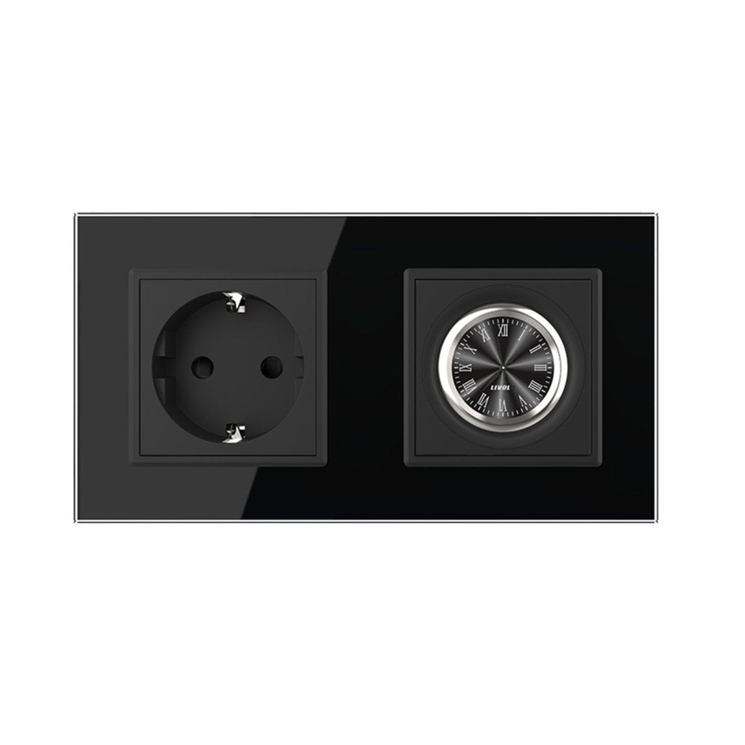 Livolo Steckdose und Wanduhr inkl. Glasrahmen in Schwarz