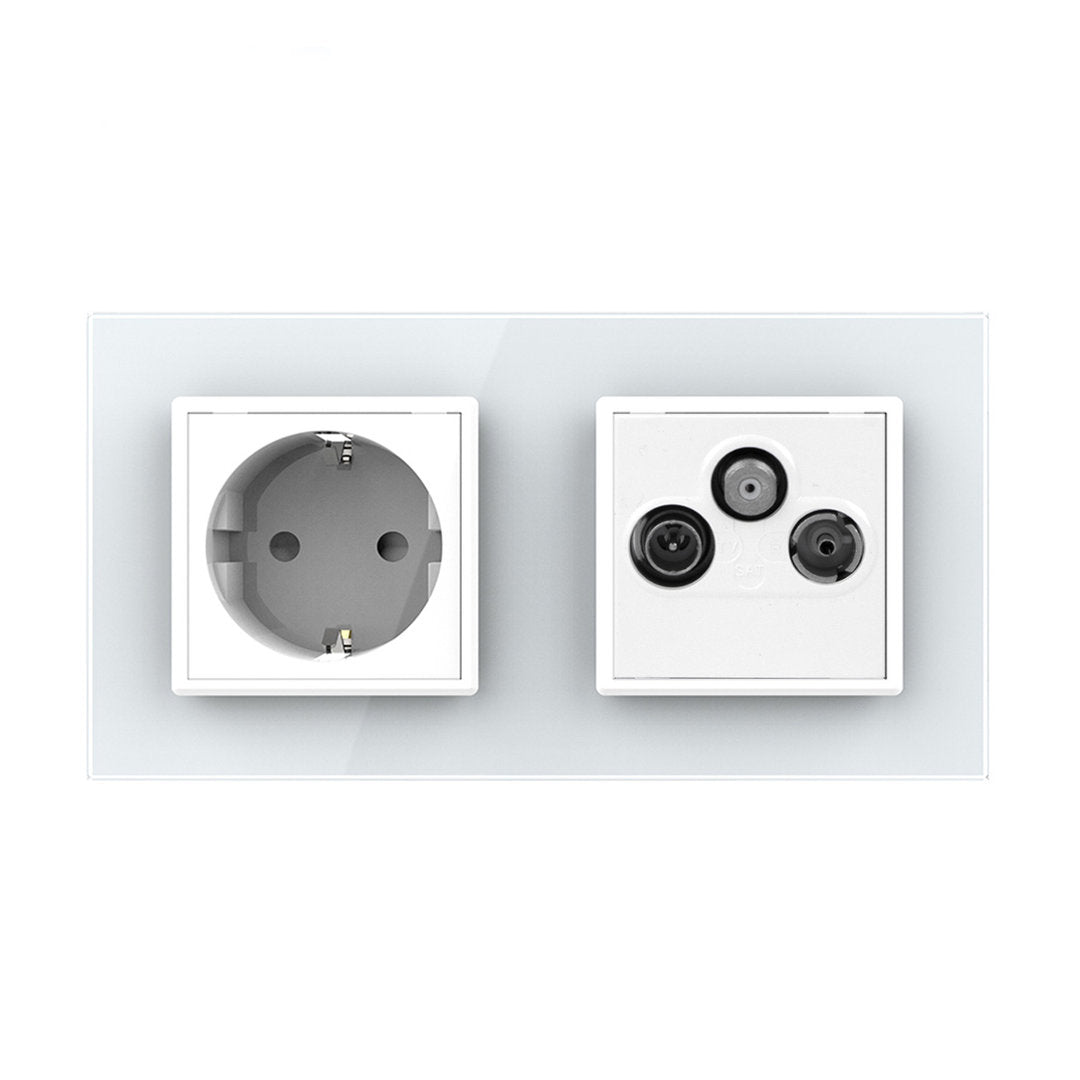 Livolo Steckdose mit SAT/TV/FM-Modul als End-Dose und Glasblende Weiß