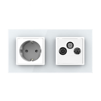 Livolo Steckdose mit SAT/TV/FM-Modul als End-Dose und Glasblende Weiß