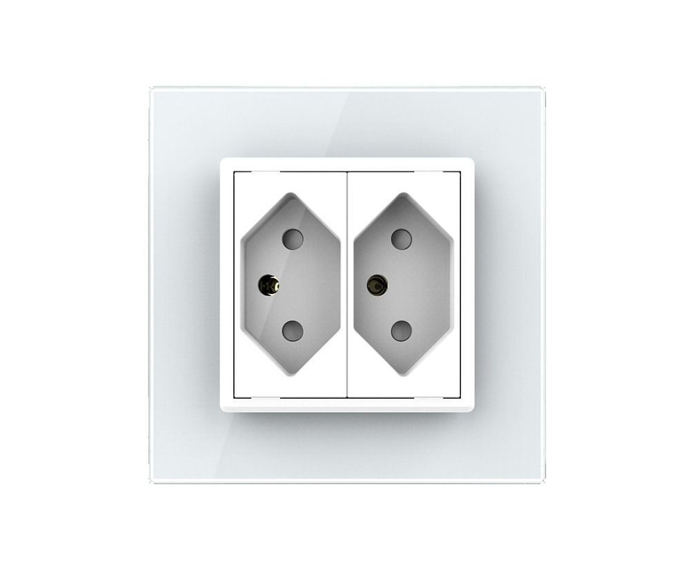 Livolo zweifache Schweizer Steckdose mit Glasblende in Weiß