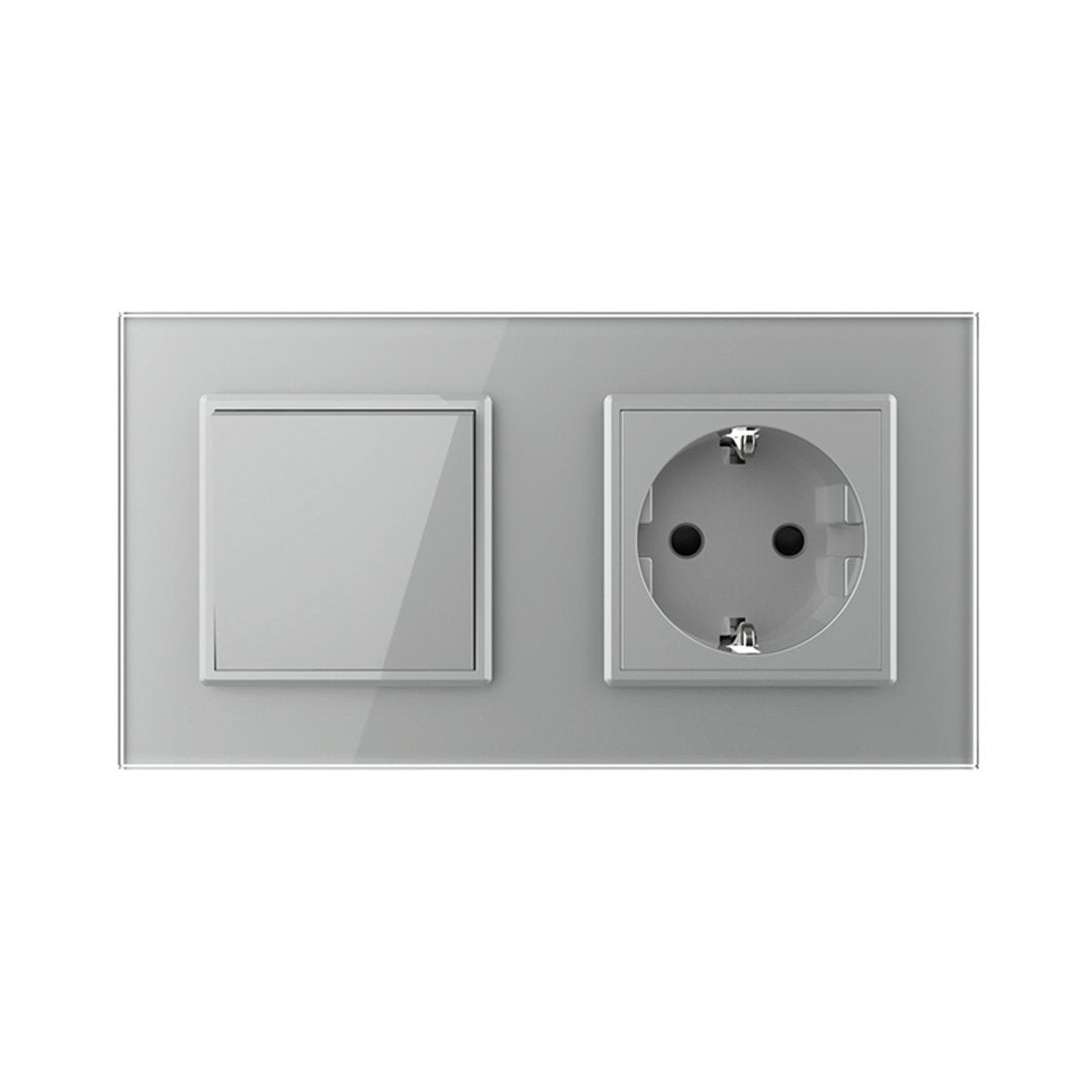 Livolo Wechselschalter und Steckdose inkl. Glasblende in Grau