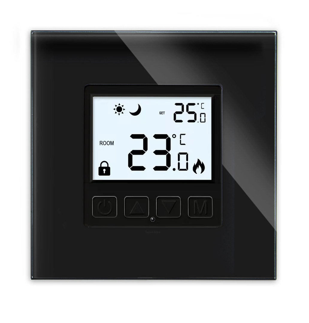 Luxus Time Thermostat mit Glasrahmen in Schwarz, programmierbar