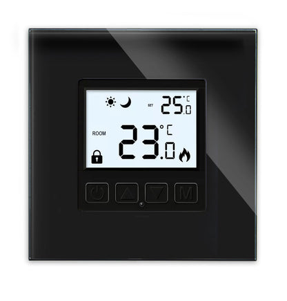 Luxus Time Thermostat mit Glasrahmen in Schwarz, programmierbar