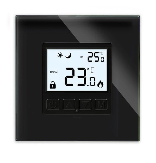 Luxus Time Thermostat mit Glasrahmen in Schwarz, programmierbar