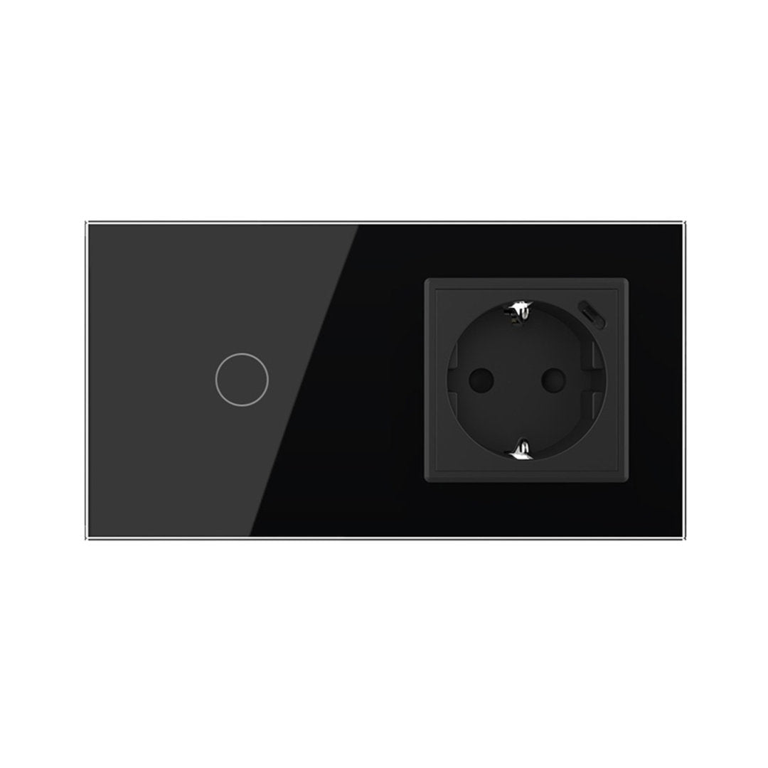 Livolo Lichtschalter mit Steckdose + USB-C in Schwarz