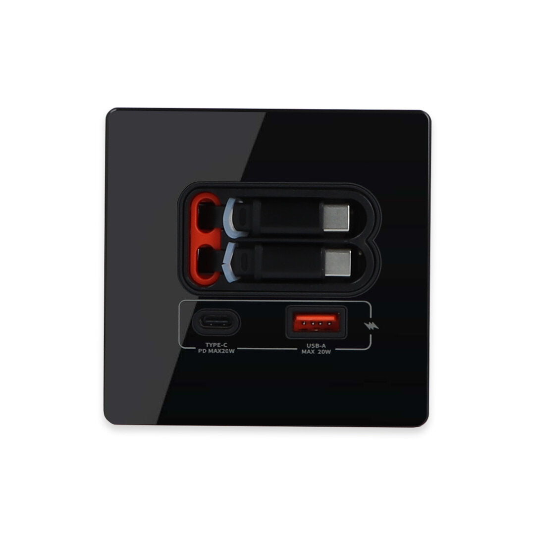 USB-A/C Schnellladegerät mit ausziehbaren Kabeln