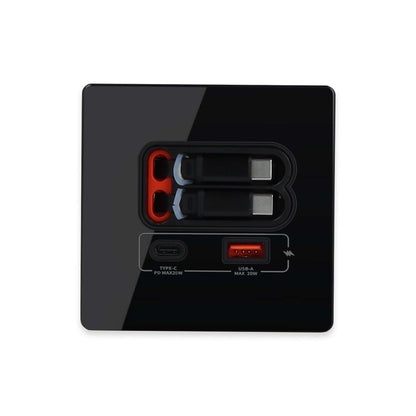 USB-A/C Schnellladegerät mit ausziehbaren Kabeln