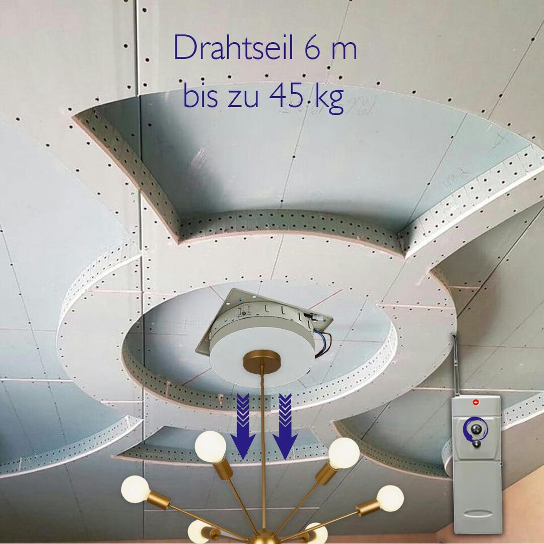 Lampenlift Deckenleuchtenlift + Fernbedienung + Aufputz Montage 6m Höhe - 45 kg - Livolo-Deutschland