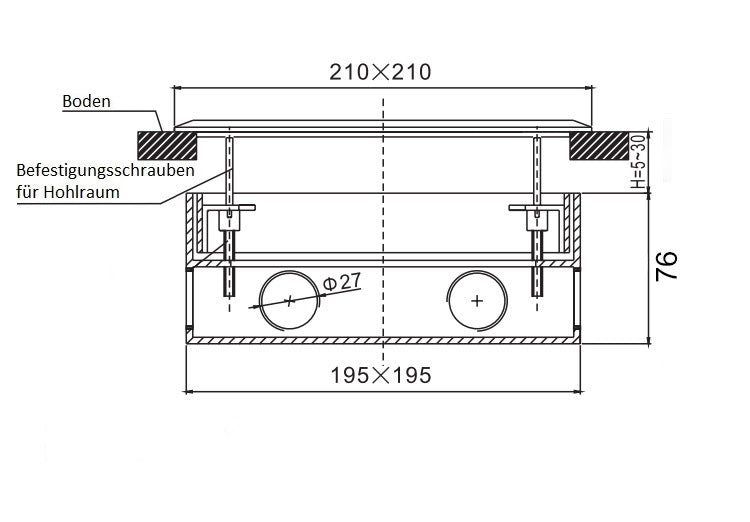 Bodentank Edelstahl 6-fach versenkbar mit Modulen