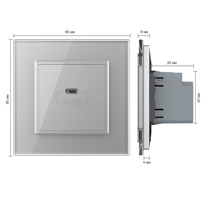 Livolo USB-C Schnellladegerät 45W Grau inkl. Glasrahmen