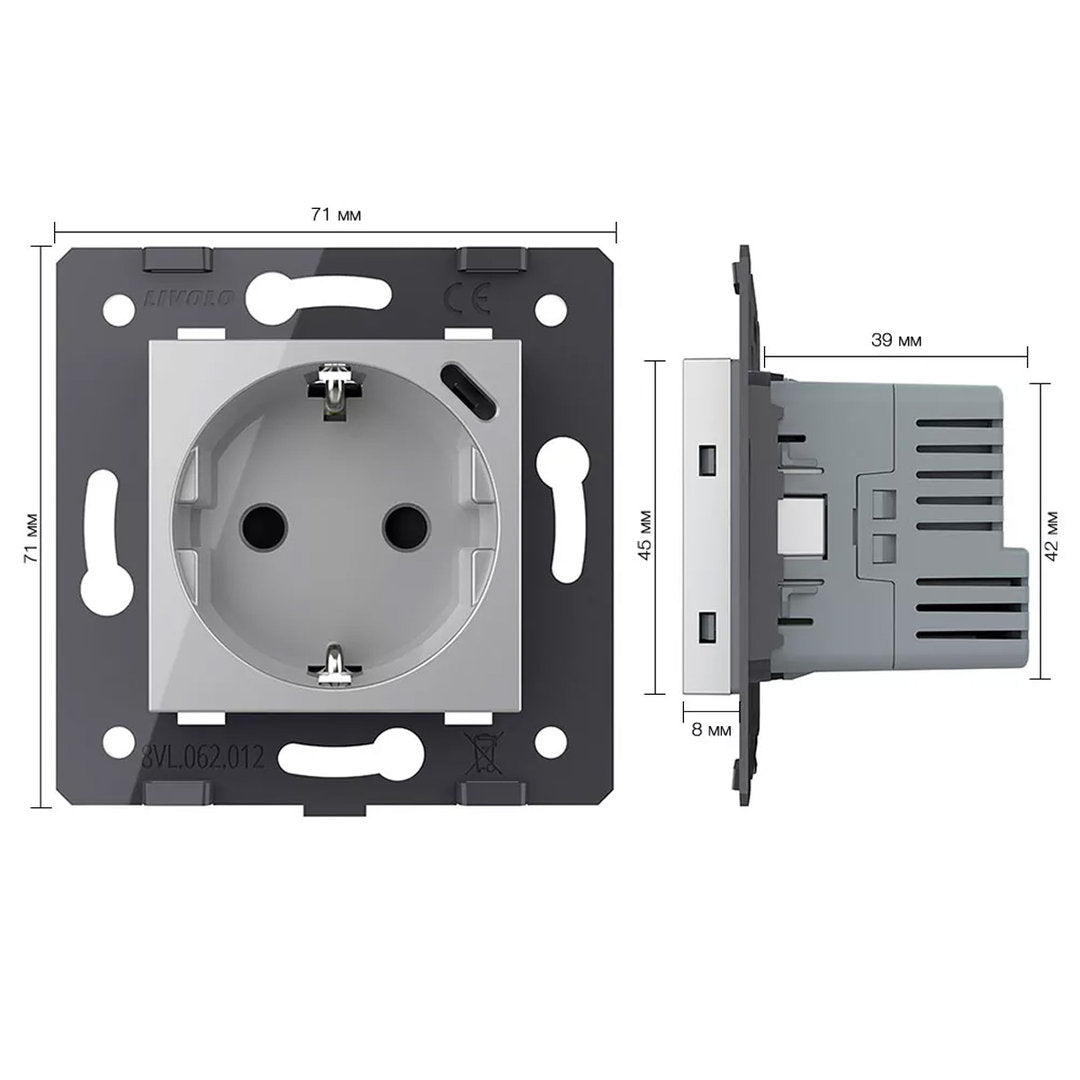 Livolo graues Steckdosen-Modul mit USB-C