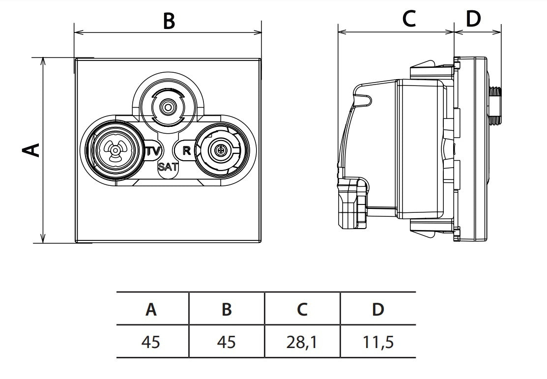 Livolo dreifaches SAT-/TV-/FM-Modul als End-Dose mit Glasblende Weiß