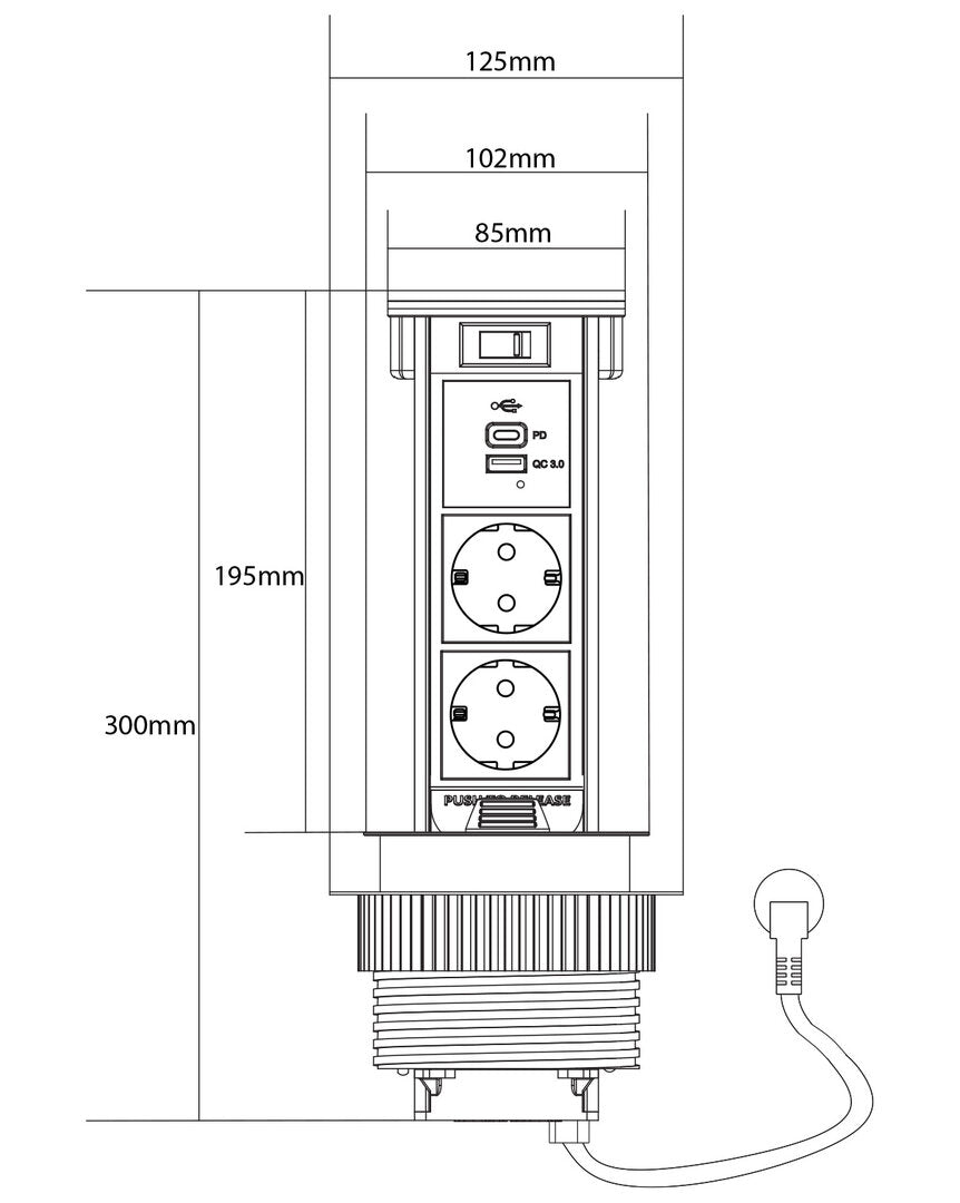 Versenkbare Tischsteckdose mit Induktionsladefläche, 2 Steckdosen & USB-A/USB-C, IP42 - Livolo-Deutschland