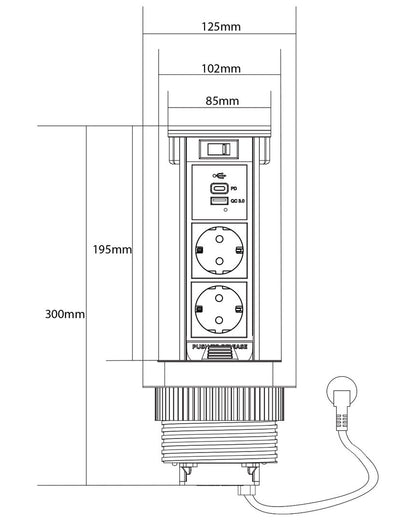 Versenkbare Tischsteckdose mit Induktionsladefläche, 2 Steckdosen & USB-A/USB-C, IP42 - Livolo-Deutschland