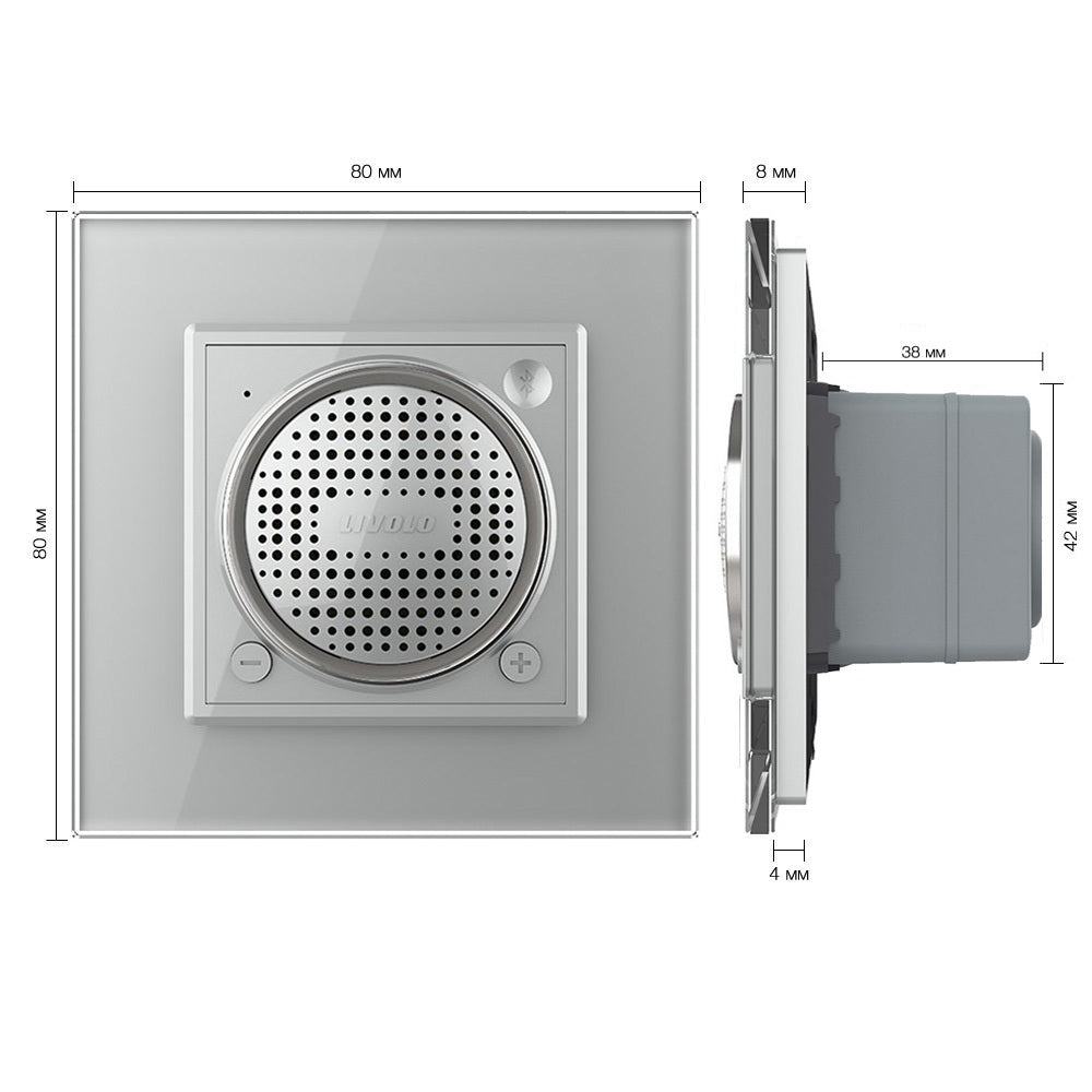 Livolo Bluetooth Lautsprecher mit Glasrahmen in Grau.