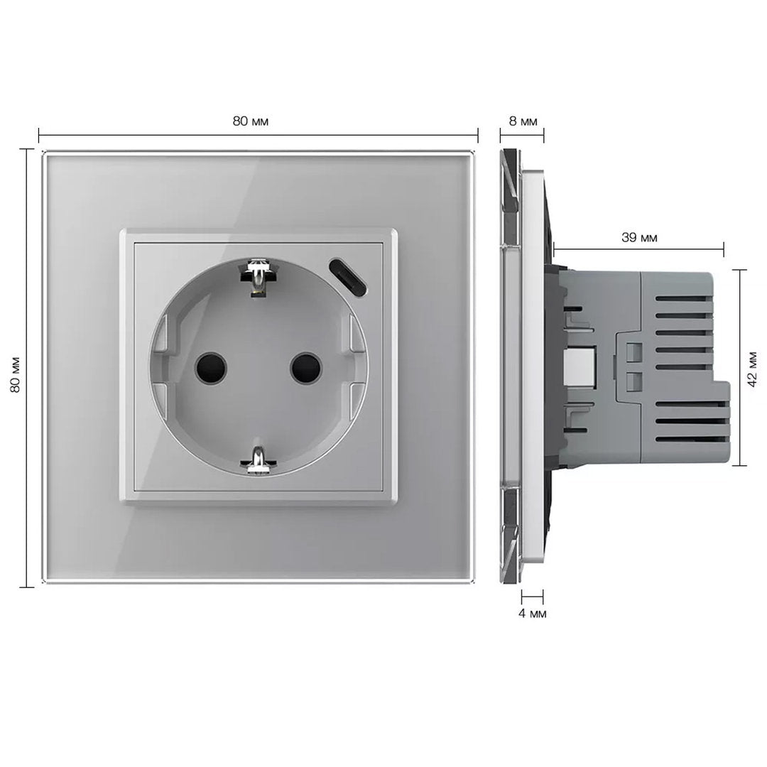 Livolo graue, einfache Steckdose mit USB-C 18W
