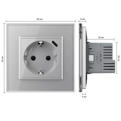 Livolo graue, einfache Steckdose mit USB-C 18W