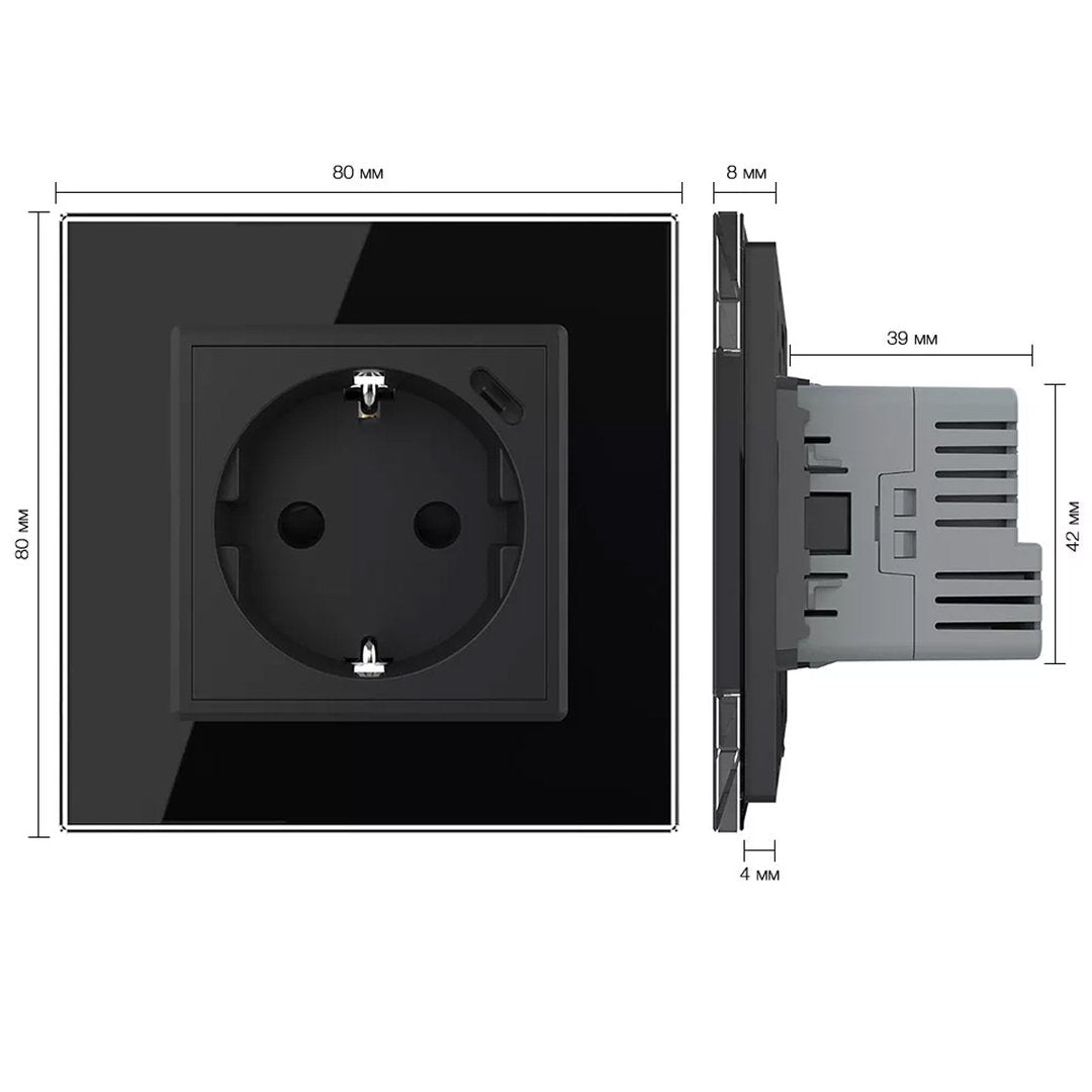 Livolo schwarze, einfache Steckdose mit USB-C 18W