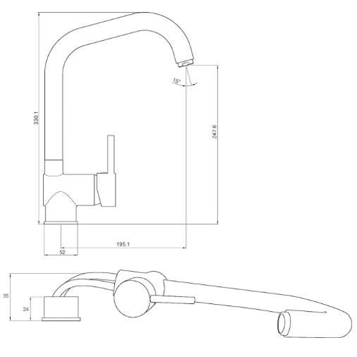 Aqua-Su "Larina" Spültisch-Einhebelmischer (umlegbar, chrom) - WEIM24