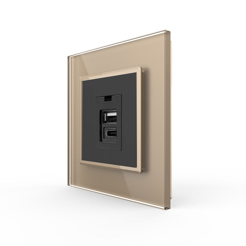 Ladestation USB-C&A in schwarz mit goldener Glasblende