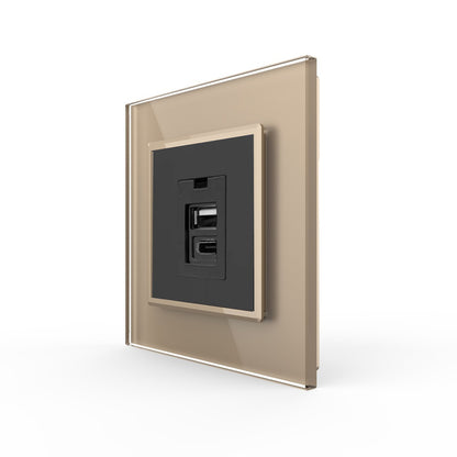 Ladestation USB-C&A in schwarz mit goldener Glasblende