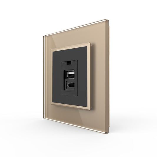 Ladestation USB-C&A in schwarz mit goldener Glasblende