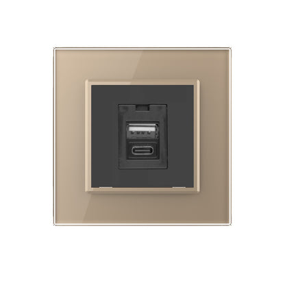 Ladestation USB-C&A in schwarz mit goldener Glasblende