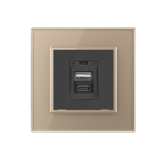 Ladestation USB-C&A in schwarz mit goldener Glasblende