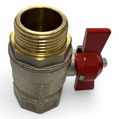 Kugelhahn aus vernickeltem Messing – 1" IG x 1" AG, roter Flügelgriff