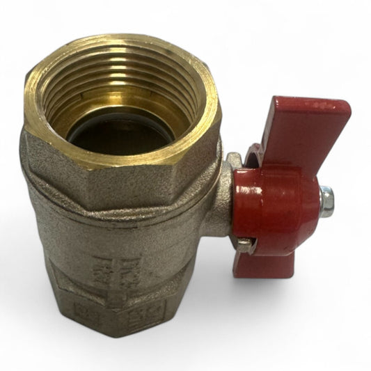 Kugelhahn aus vernickeltem Messing – 1" IG x 1" IG, roter Flügelgriff