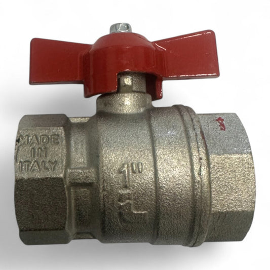 Kugelhahn aus vernickeltem Messing – 1" IG x 1" IG, roter Flügelgriff