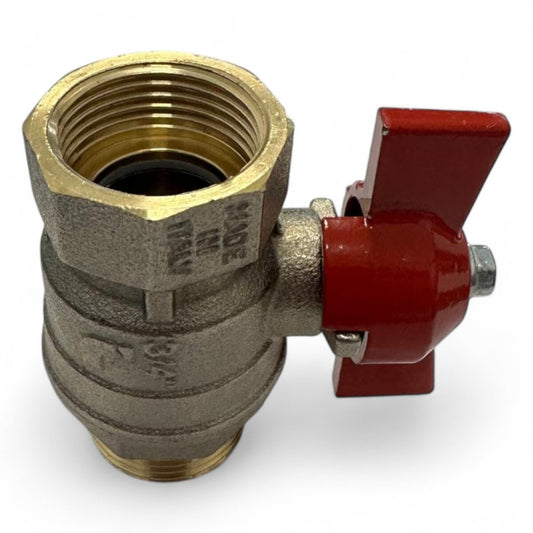 Kugelhahn aus vernickeltem Messing – 3/4" IG x 3/4" AG, roter Flügelgriff