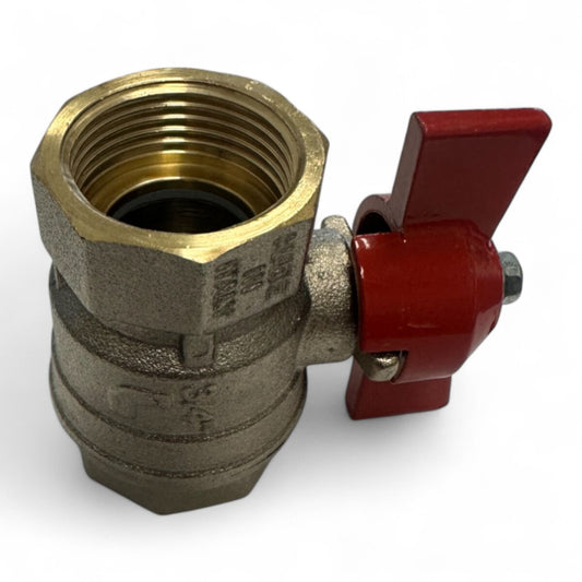 Kugelhahn aus vernickeltem Messing – 3/4" IG x 3/4" IG, roter Flügelgriff