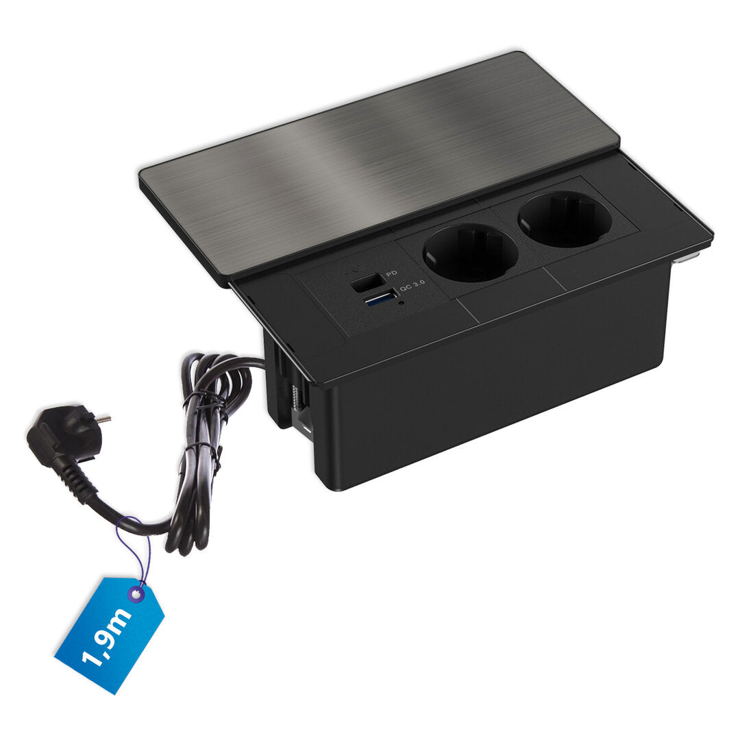 Design Tischsteckdose mit Schiebedeckel Edelstahl Steckdose USB-C Einbau - Livolo-Deutschland