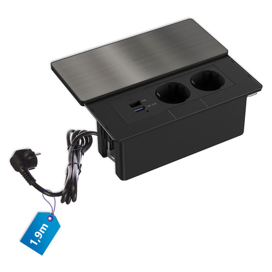 Design Tischsteckdose mit Schiebedeckel Edelstahl Steckdose USB-C Einbau - Livolo-Deutschland
