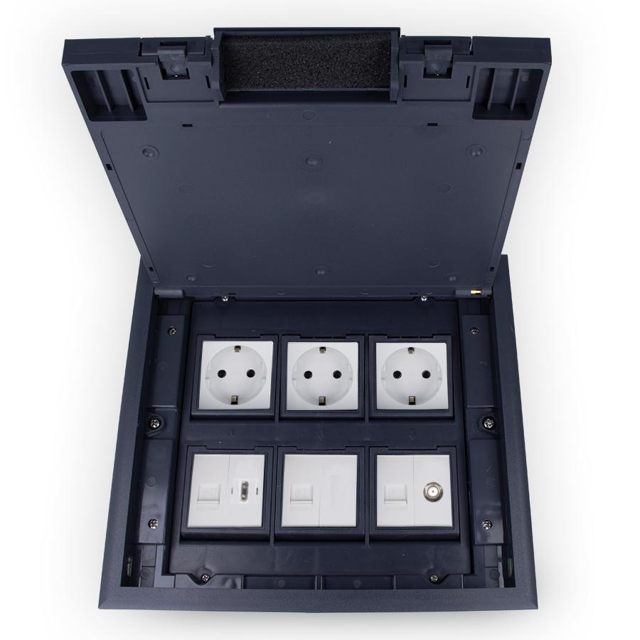 Bodentank Fußbodensteckdose 6 Fach mit 6 Module versenkbar