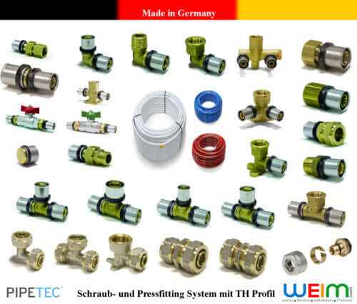 Fitting Pressfitting PIPETEC TH & U Kontur Aluverbund Bogen Kupplung T-Stück