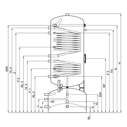 TWL Effizienz-Kombispeicher EKS2 300/100 - 2 Wärmetauscher